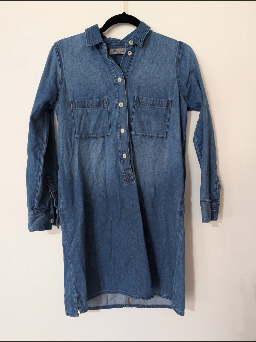 Madewell Light Blue Denim Popover Button-Up Shirt Dress Size XS Utility Western